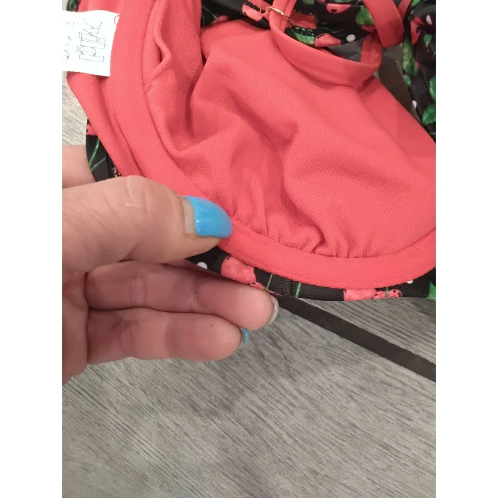 Wild Fable Cherry Polka Dot Underwire Bikini Top Black‎ Red Large 12-14